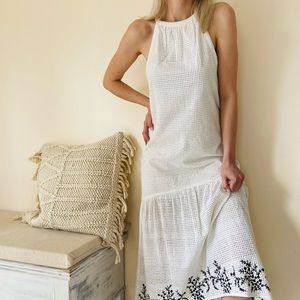 Hemant & Nandita white high neck eyelet maxi dress
